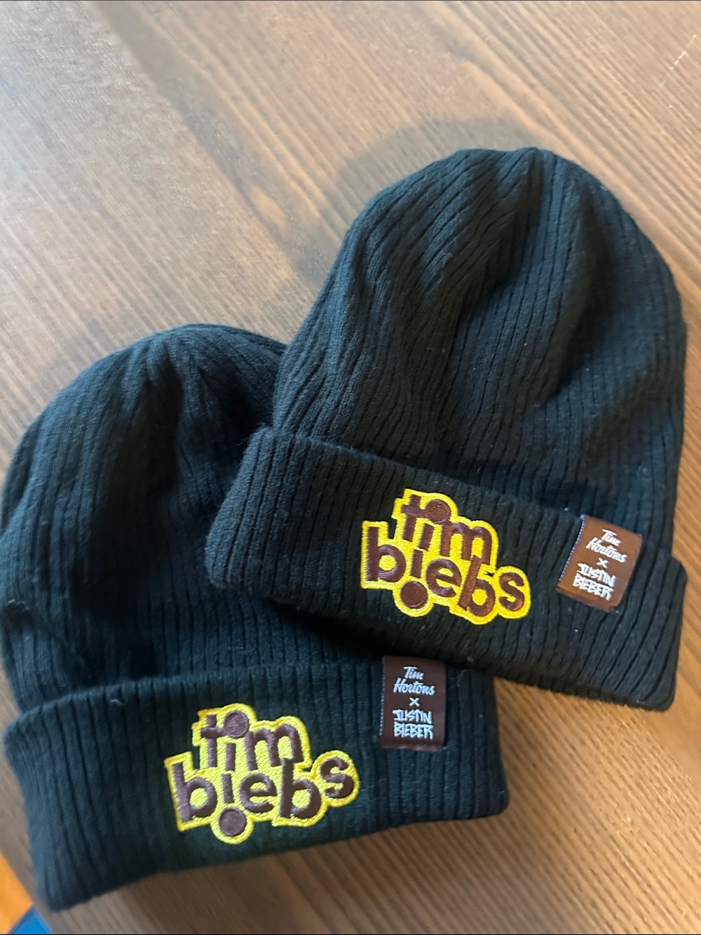 Justin Bieber x Tim Hortons Black Knit Beanie with Yellow Logo
